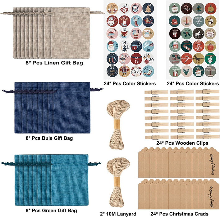 24 Adventskalender Zum Befüllen,Jutesäckchen Adventskalender 2022 Für Männer Frauen Kinder,Weihnachten Geschenktüten Mit 48 Adventszahlen Aufkleber,DIY Stoffbeutel Weihnachtskalender Tüten
