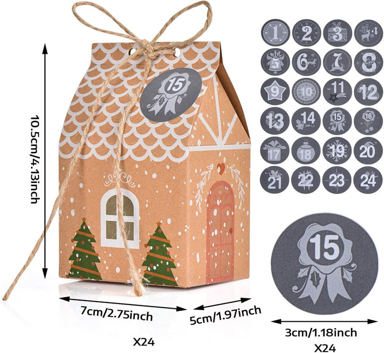  24 Adventskalender zum Befüllen, Adventskalender Tüten mit 24 Zahlenaufklebern, Weihnachtskalender DIY Bastelset, Geschenkbeutel Weihnachtskalender 