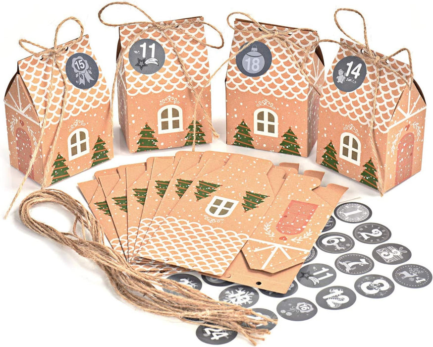  24 Adventskalender zum Befüllen, Adventskalender Tüten mit 24 Zahlenaufklebern, Weihnachtskalender DIY Bastelset, Geschenkbeutel Weihnachtskalender 