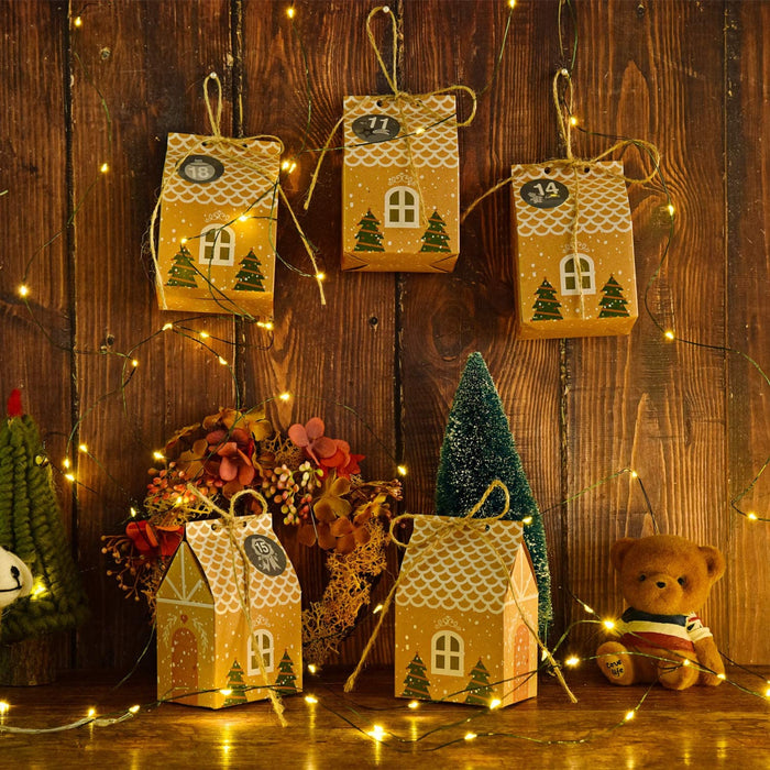 24 Adventskalender zum Befüllen, Adventskalender Tüten mit 24 Zahlenaufklebern, Weihnachtskalender DIY Bastelset, Geschenkbeutel Weihnachtskalender 