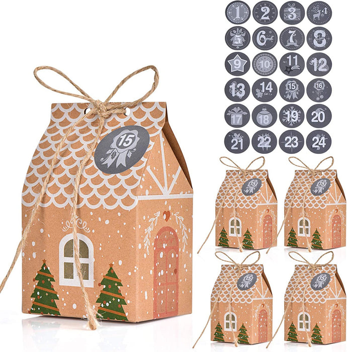  24 Adventskalender zum Befüllen, Adventskalender Tüten mit 24 Zahlenaufklebern, Weihnachtskalender DIY Bastelset, Geschenkbeutel Weihnachtskalender 