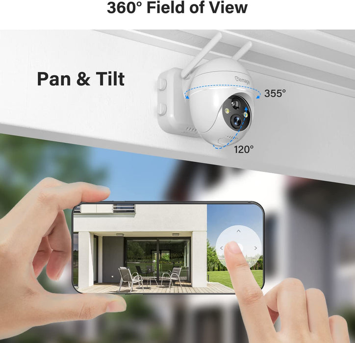 2K Überwachungskamera Aussen Akku mit Solarpanel, PTZ WALN Kamera,PIR Bewegungsmelder, 355°/120° Schwenkbar,Nachtsicht,4DB 