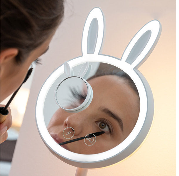 Kosmetikspiegel mit LED Beleuchtung - inkl. Magnetischer Mini-Spiegel mit 7-facher Vergrößerung- Wiederaufladbar - 2 LED (Warmweiß, Kaltweiß) - Spiegel mit Beleuchtung