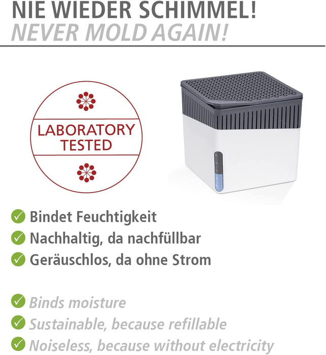 Nachfüller Raumentfeuchter Cube mit Orangenduft, Nachfüllpack für Luftentfeuchter, reduziert Schimmel & Gerüche, 1 kg Granulatblock, sofortige Wirkung bis zu 3 Monate, 12 x 5 x 12 cm, Weiß