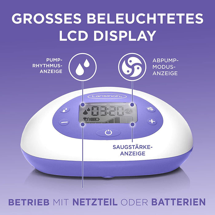 2in1 Elektrische Milchpumpe - beleuchtetes LCD-Display - ein- oder beitseitiges Abpumpen - individuell einstellbar - mehr Milch in kürzerer Zeit