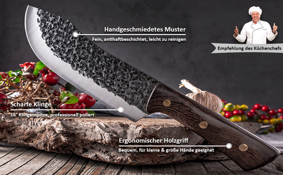 30cm Profi Fleischmesser Scharfes Küchenmesser Kochmesser Grillmesser Hackmesser Damastmesser für das Grillen Camping Outdoor-Aktivitäten