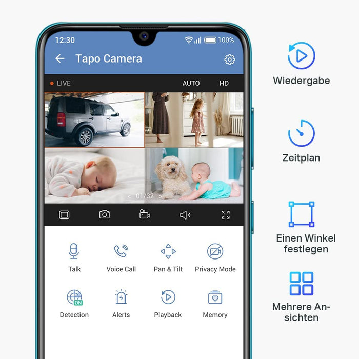 360°-WLAN-Überwachungskamera für den Innenbereich, FHD 1080P, Nachtsicht, Bewegungserkennung, Zwei-Wege-Audio, kompatibel mit Alexa und Google Assistant, für Babys/Haustiere