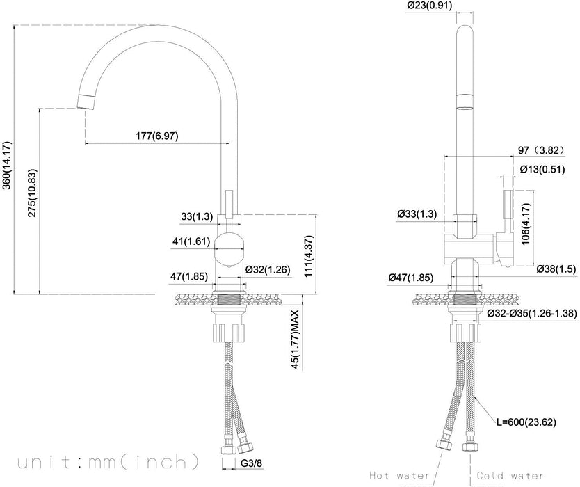 360° drehbar Wasserhahn Küche Einhebelmischer Spültisch Armatur Hochdruck Küchenarmatur Spültischarmatur Spülbecken Mischbatterie
