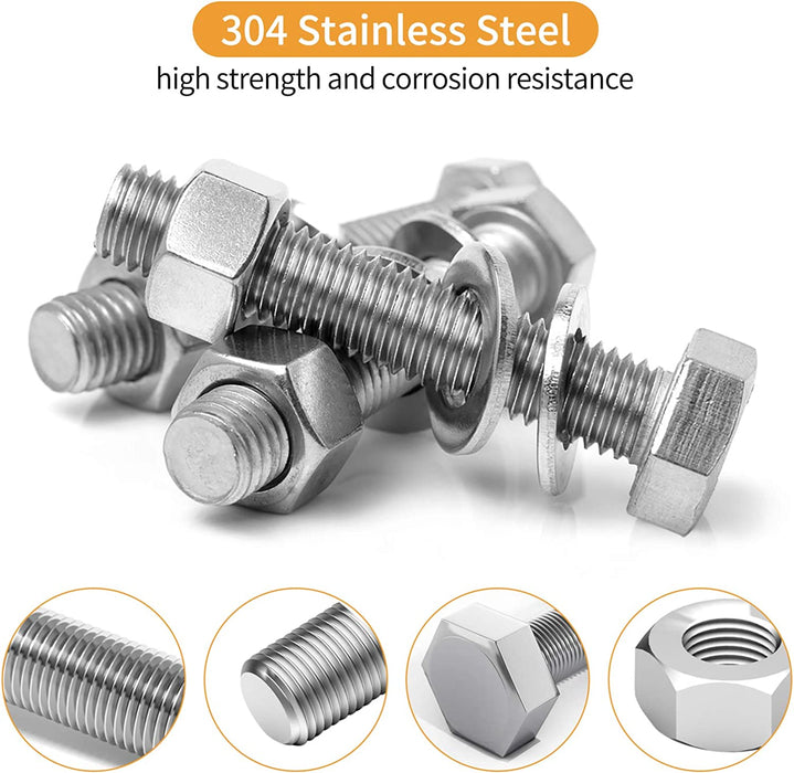 385PCS M6 Sechskantschrauben DIN 933 Sechskantschraube mit Gewinde bis Kopf A2-70 Edelstahl Schrauben Set Maschinenschrauben muttern 