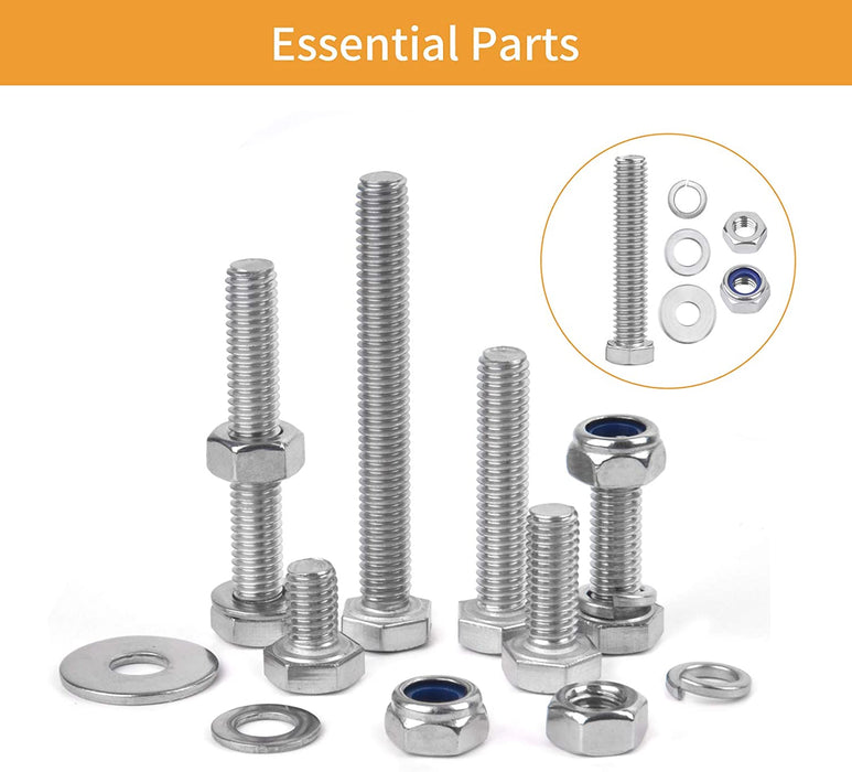 385PCS M6 Sechskantschrauben DIN 933 Sechskantschraube mit Gewinde bis Kopf A2-70 Edelstahl Schrauben Set Maschinenschrauben muttern 