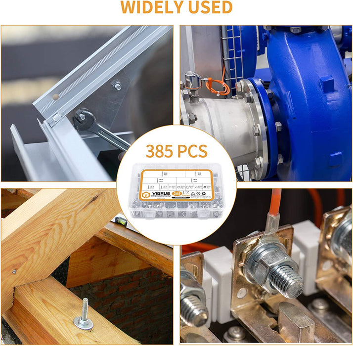 385PCS M6 Sechskantschrauben DIN 933 Sechskantschraube mit Gewinde bis Kopf A2-70 Edelstahl Schrauben Set Maschinenschrauben muttern 