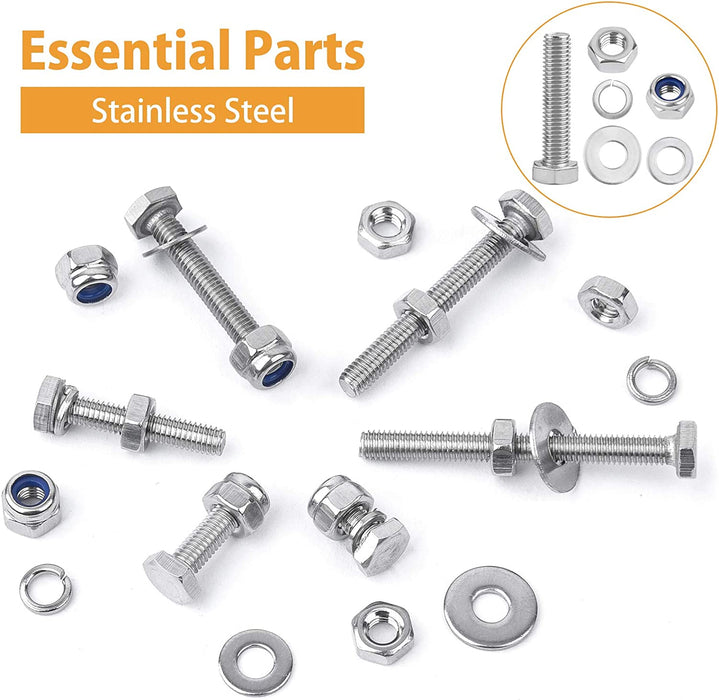 390PCS M3 Sechskantschrauben DIN 933 Sechskantschraube mit Gewinde bis Kopf A2-70 Edelstahl schrauben Set Maschinenschrauben muttern