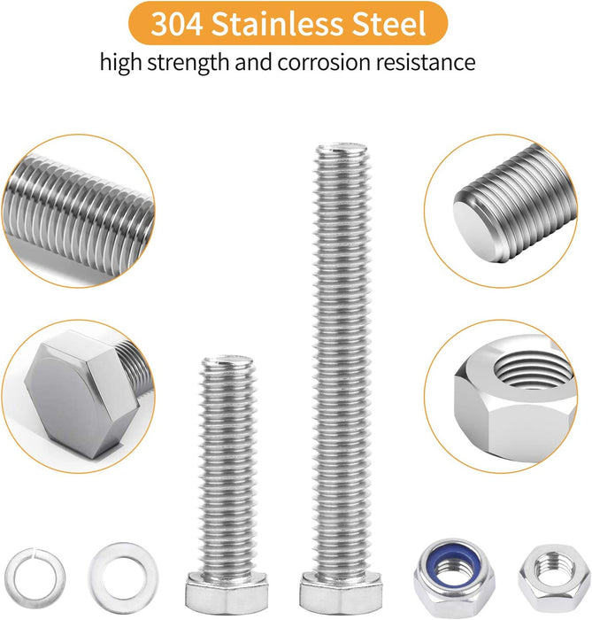 390PCS M5 Sechskantschrauben DIN 933 Sechskantschraube mit Gewinde bis Kopf A2-70 Edelstahl schrauben Set Maschinenschrauben muttern 