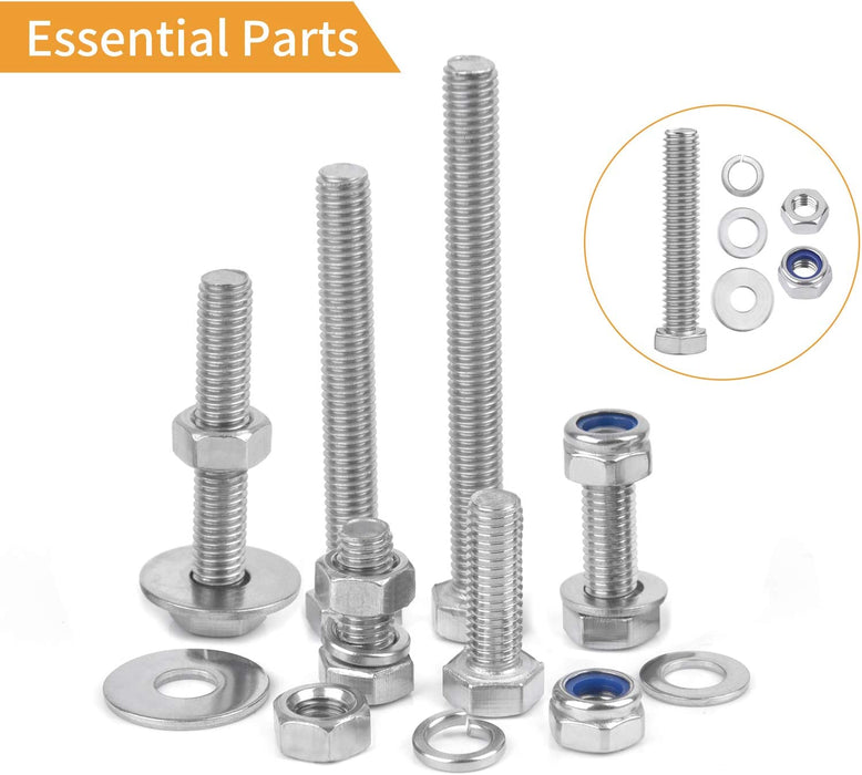 390PCS M5 Sechskantschrauben DIN 933 Sechskantschraube mit Gewinde bis Kopf A2-70 Edelstahl schrauben Set Maschinenschrauben muttern 