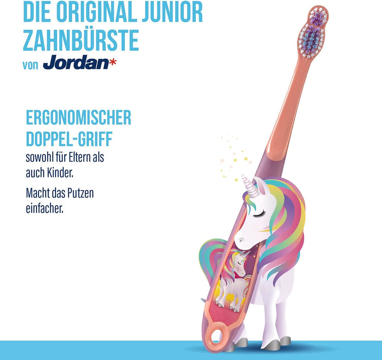 3 Zahnbürste Kinder | Kinder zahnbürste für 6-9 Jahre | Weiche Borsten, doppelter ergonomischer Griff & BPA-frei | Rosa und Blaue Farbe | Pack 4 Einheiten