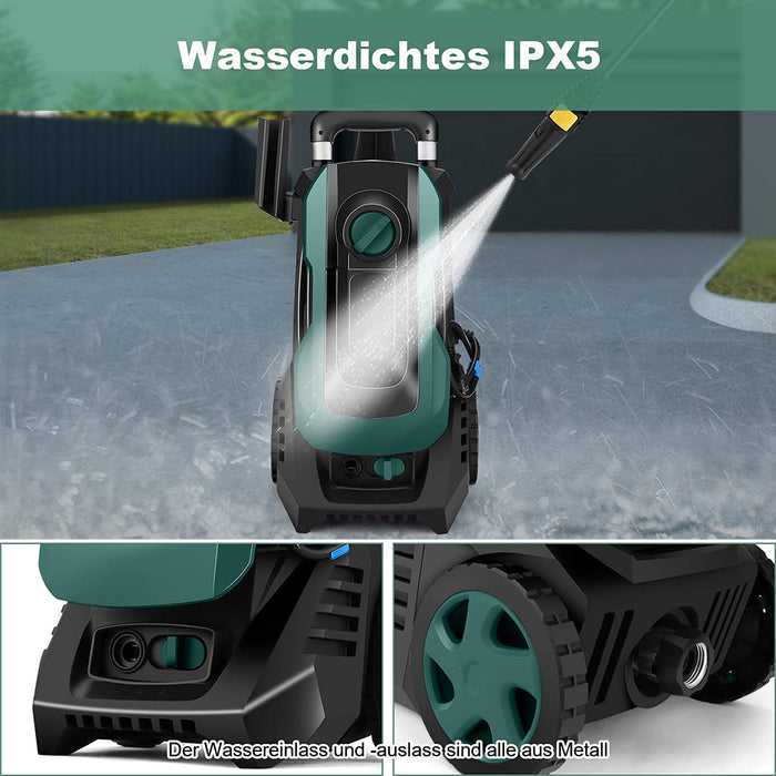 150 Bar Hochdruckreiniger, 1800W Elektrischer Hochdruckreiniger mit 3 in 1 Nozzle, 5 m Hochdruckschlauch, Fördermenge: 590 l/h