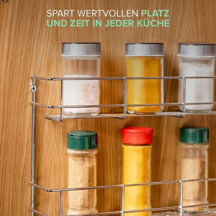 4-Etagen Gewürzregal Chrom - Gewürzregal hängend - Wand Spice Rack für 4 x 8 Gewürze - Hängender Gewürzständer - Gewürzregal für Küchenschrank