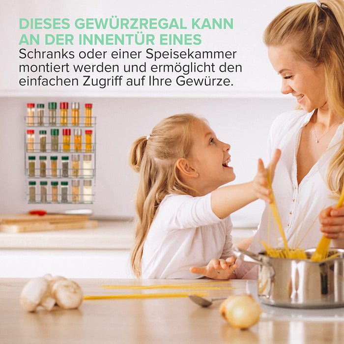 4-Etagen Gewürzregal Chrom - Gewürzregal hängend - Wand Spice Rack für 4 x 8 Gewürze - Hängender Gewürzständer - Gewürzregal für Küchenschrank