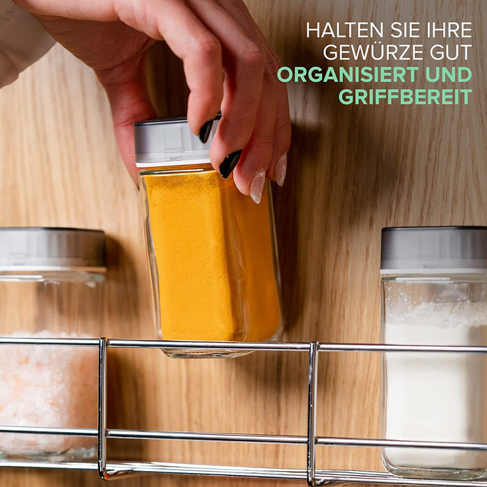 4-Etagen Gewürzregal Chrom - Gewürzregal hängend - Wand Spice Rack für 4 x 8 Gewürze - Hängender Gewürzständer - Gewürzregal für Küchenschrank