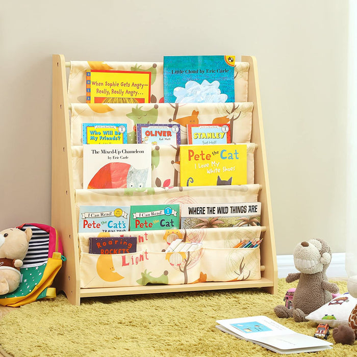 4-stöckiges Bücherregal für Kinder, Aufbewahrungsregal für Bücher, Schulmaterialien, für Kinderzimmer oder Kindergarten, farbenfroh, ahornfarben