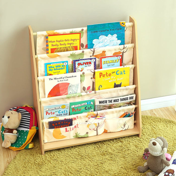 4-stöckiges Bücherregal für Kinder, Aufbewahrungsregal für Bücher, Schulmaterialien, für Kinderzimmer oder Kindergarten, farbenfroh, ahornfarben