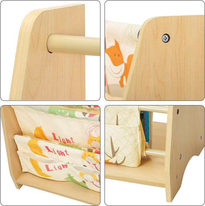 4-stöckiges Bücherregal für Kinder, Aufbewahrungsregal für Bücher, Schulmaterialien, für Kinderzimmer oder Kindergarten, farbenfroh, ahornfarben