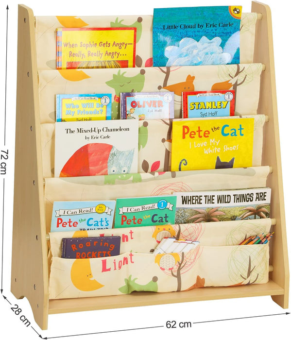 4-stöckiges Bücherregal für Kinder, Aufbewahrungsregal für Bücher, Schulmaterialien, für Kinderzimmer oder Kindergarten, farbenfroh, ahornfarben