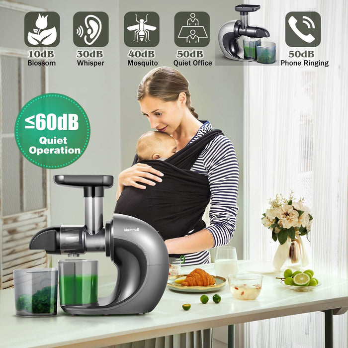 Entsafter Slow Juicer, Sunmaki Gemüse und Obst Profi Entsafter mit langsam, Kaltpress-Entsafter mit leisem Motor und Rückwärtsfunktion