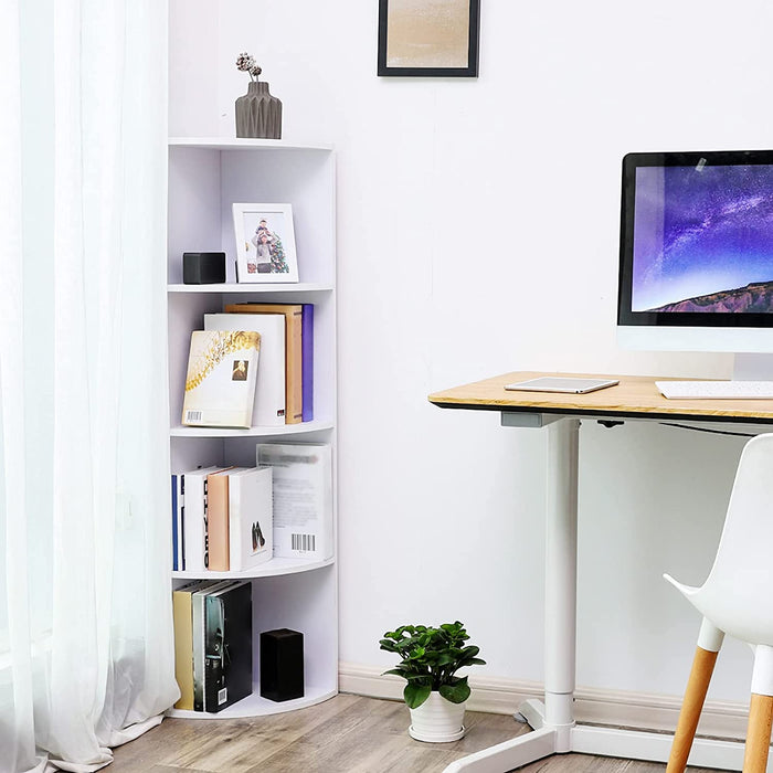 4 Ebenen Eckregal, Standregal, Bücherregal aus Holz, für Küche, Schlafzimmer, Wohnzimmer, Büro, Weiß