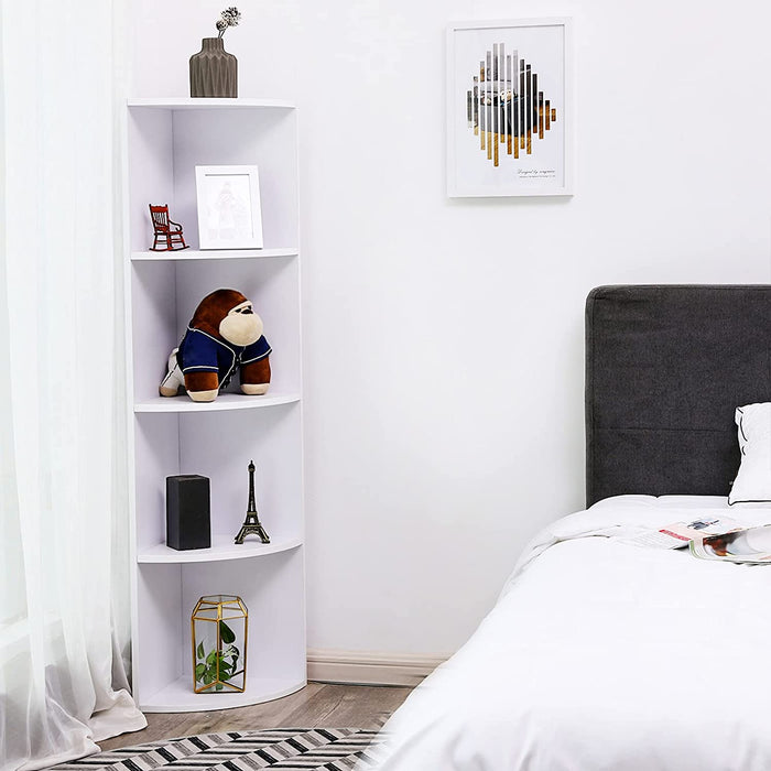 4 Ebenen Eckregal, Standregal, Bücherregal aus Holz, für Küche, Schlafzimmer, Wohnzimmer, Büro, Weiß