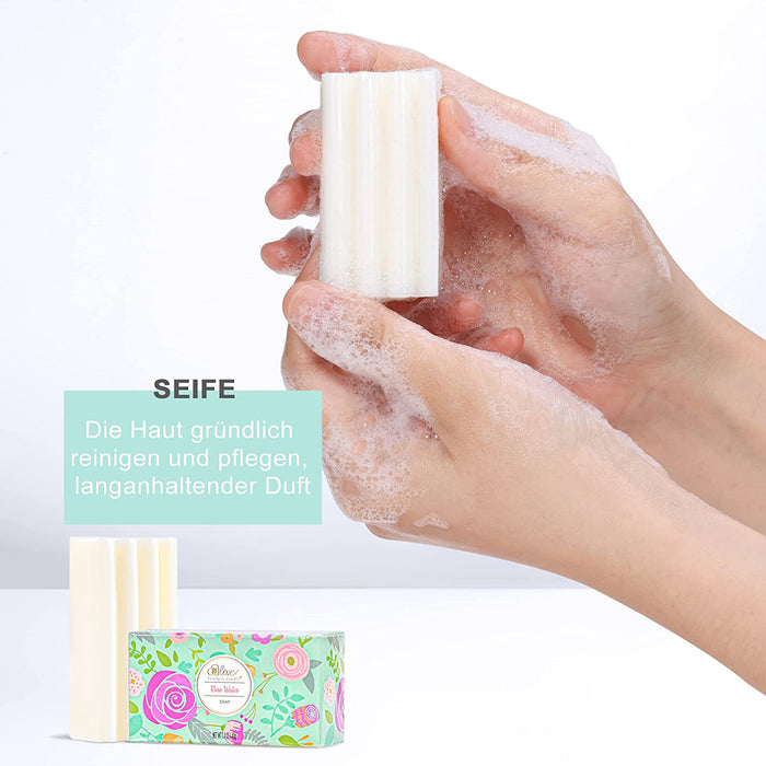 4 tlg. Rosenduft Handcreme Duftkerze Geschenkset Frauen, Duftkeze, Handcreme, Fußcreme, Seife, Geburtstagsgeschenk für Frauen, Geschenke für Frauen