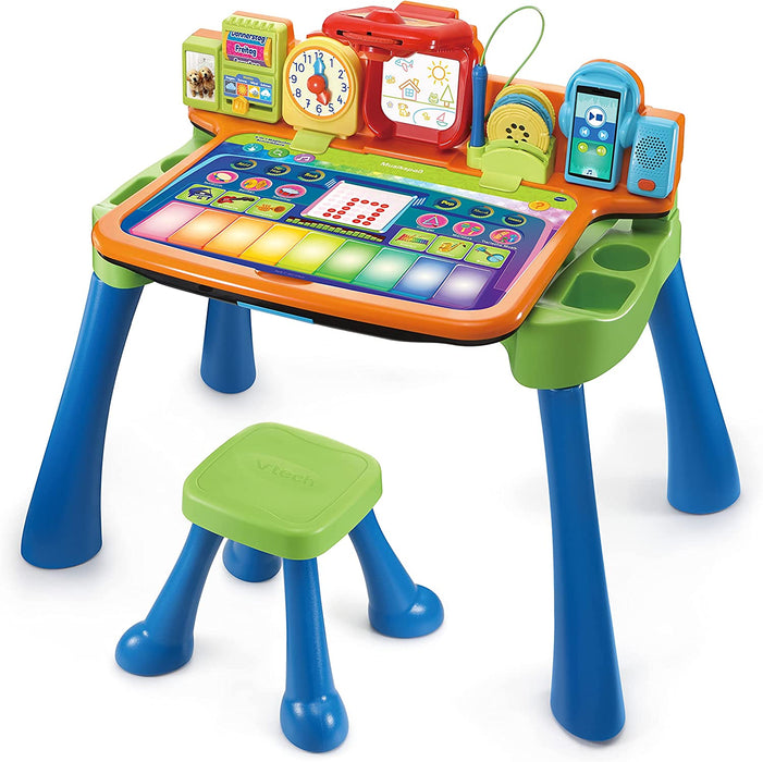 5-in-1 Magischer Schreibtisch – Interaktiver Kinderschreibtisch inkl. Hocker – Mit Kreidetafel, Staffelei, Schreibfeld und Projektor – Für Kinder 