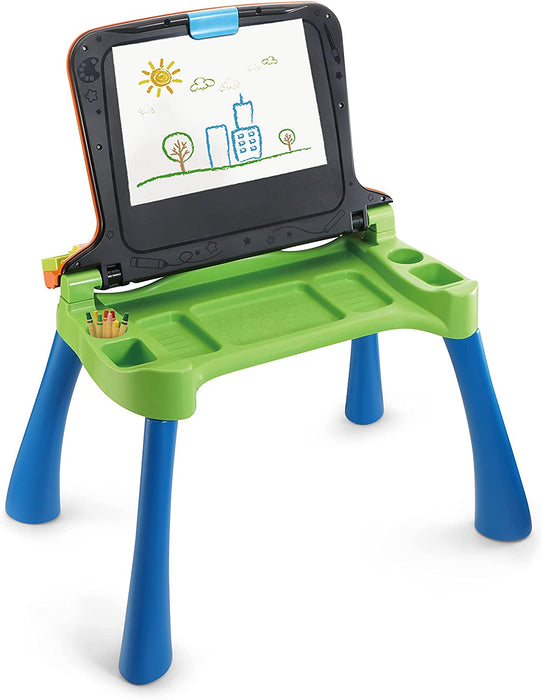 5-in-1 Magischer Schreibtisch – Interaktiver Kinderschreibtisch inkl. Hocker – Mit Kreidetafel, Staffelei, Schreibfeld und Projektor – Für Kinder 