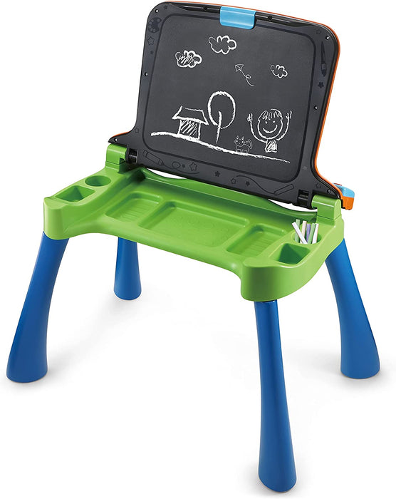 5-in-1 Magischer Schreibtisch – Interaktiver Kinderschreibtisch inkl. Hocker – Mit Kreidetafel, Staffelei, Schreibfeld und Projektor – Für Kinder 