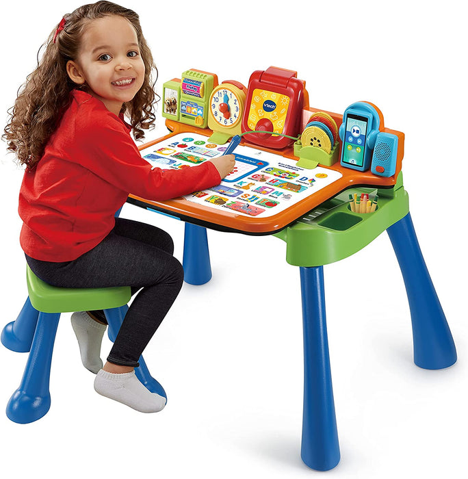 5-in-1 Magischer Schreibtisch – Interaktiver Kinderschreibtisch inkl. Hocker – Mit Kreidetafel, Staffelei, Schreibfeld und Projektor – Für Kinder 