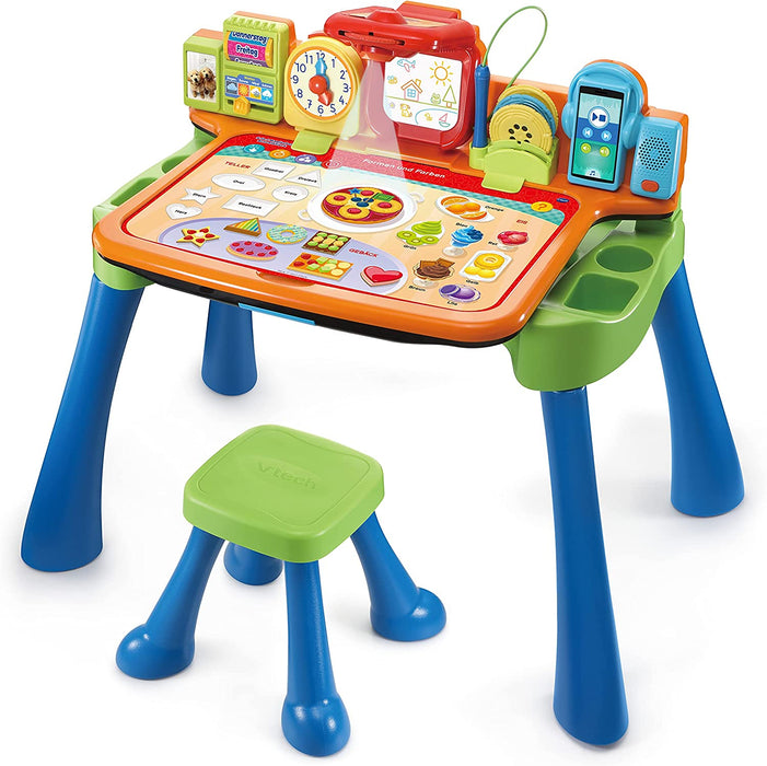 5-in-1 Magischer Schreibtisch – Interaktiver Kinderschreibtisch inkl. Hocker – Mit Kreidetafel, Staffelei, Schreibfeld und Projektor – Für Kinder 