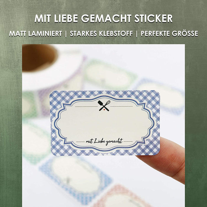500 Etiketten Selbstklebend, 50X30mm Aufkleber zum Beschriften-Mit Liebe Gemacht-Klebeetiketten, Aufkleber Labels für Gläser, Gewürzgläser, Marmeladen