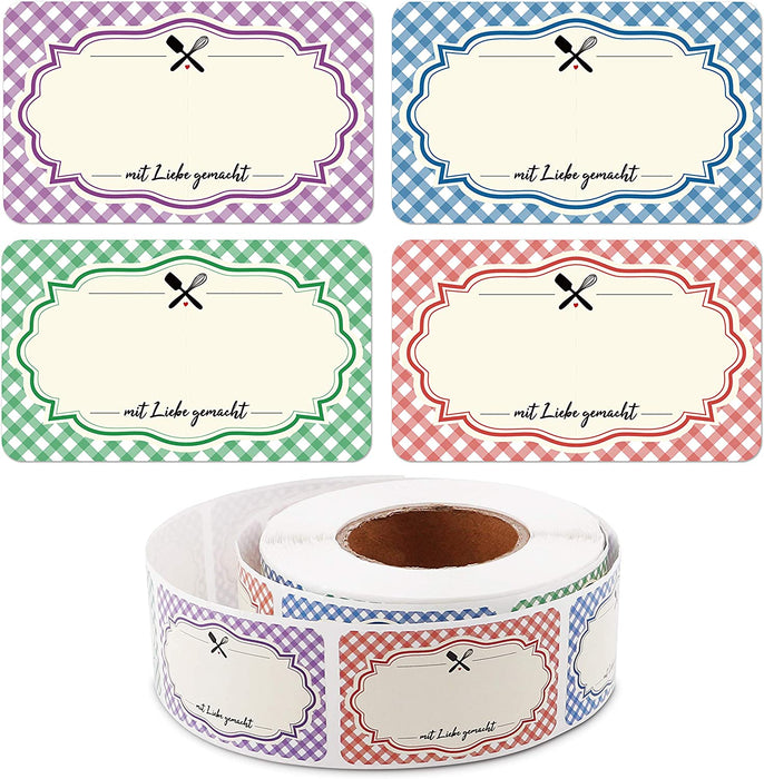 500 Etiketten Selbstklebend, 50X30mm Aufkleber zum Beschriften-Mit Liebe Gemacht-Klebeetiketten, Aufkleber Labels für Gläser, Gewürzgläser, Marmeladen