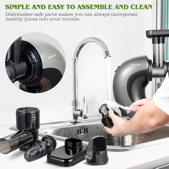 Entsafter Slow Juicer, Sunmaki Gemüse und Obst Profi Entsafter mit langsam, Kaltpress-Entsafter mit leisem Motor und Rückwärtsfunktion