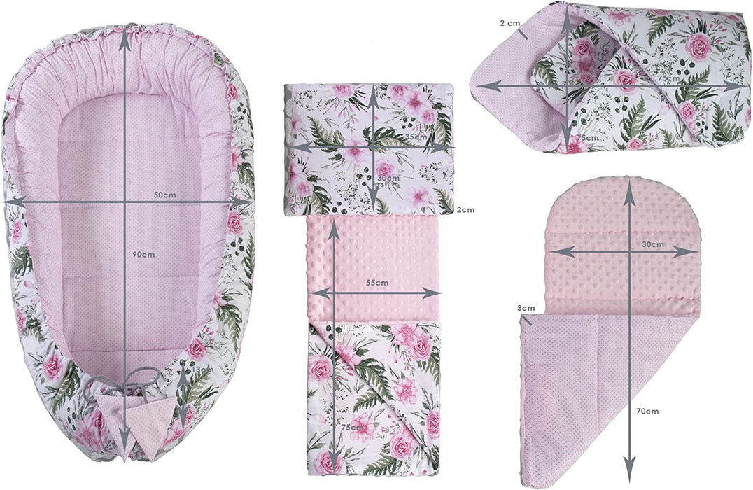 5 teilig Babynestchen Set Babynest 90x50 herausnehmbarer Einsatz Bett Kuschelnest Krabbeldecke Medi Partners für Babys Neugeborene 100% Baumwolle