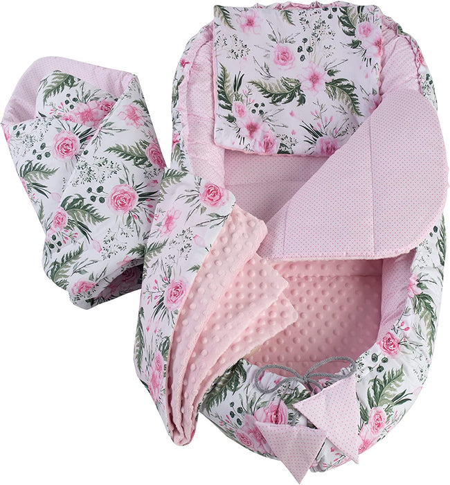 5 teilig Babynestchen Set Babynest 90x50 herausnehmbarer Einsatz Bett Kuschelnest Krabbeldecke Medi Partners für Babys Neugeborene 100% Baumwolle