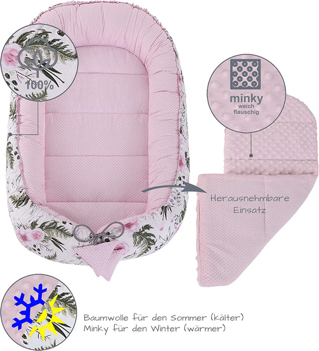 5 teilig Babynestchen Set Babynest 90x50 herausnehmbarer Einsatz Bett Kuschelnest Krabbeldecke Medi Partners für Babys Neugeborene 100% Baumwolle
