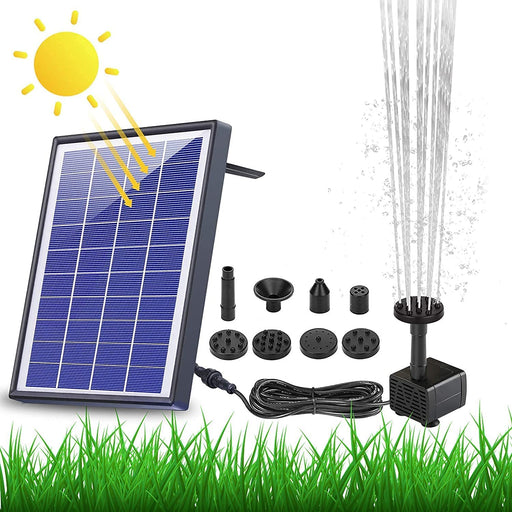 6.5W Solar Springbrunnen Eingebaute1500 mAh Batterie Upgraded Solar Teichpumpe Wasserpumpe Solar Schwimmender Fontäne Pumpe mit 6 Fontänenstile 
