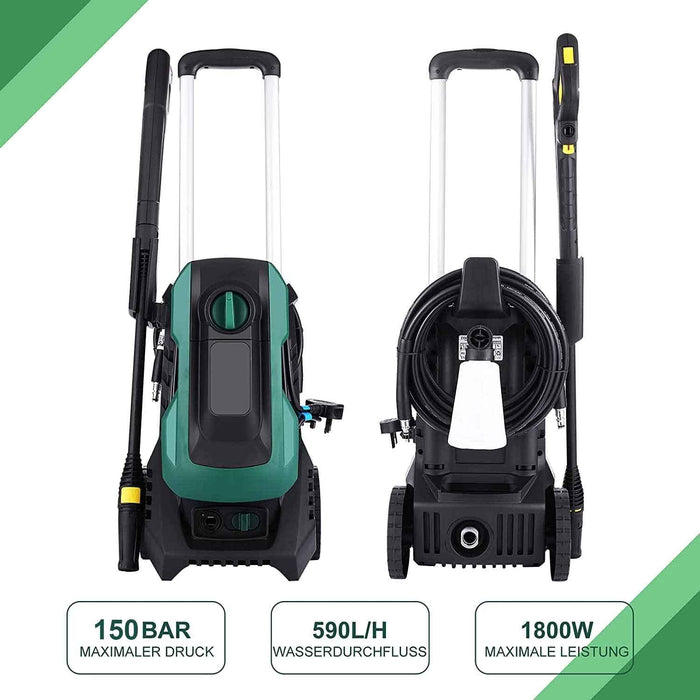 150 Bar Hochdruckreiniger, 1800W Elektrischer Hochdruckreiniger mit 3 in 1 Nozzle, 5 m Hochdruckschlauch, Fördermenge: 590 l/h
