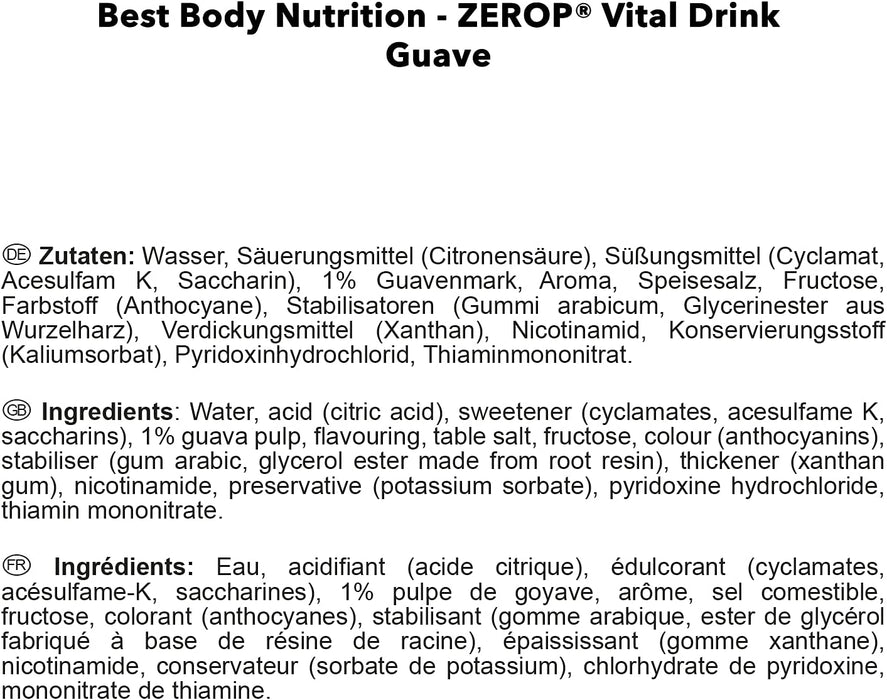 Best Body Nutrition Vital Drink ZEROP® - Guave, Original Getränkekonzentrat - Sirup - zuckerfrei, 1:80 ergibt 80 Liter Fertiggetränk, 1000 ml