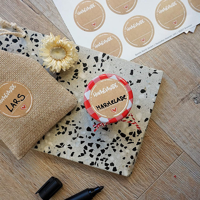 72 x Etiketten Marmelade (4cm klein) - Homemade Aufkleber - Selbstklebend, ablösbare Sticker - Klebeetiketten zum Beschriften für Selbstgemachtes 