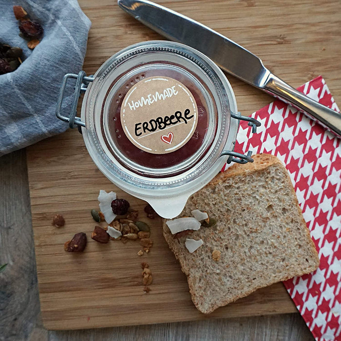 72 x Etiketten Marmelade (4cm klein) - Homemade Aufkleber - Selbstklebend, ablösbare Sticker - Klebeetiketten zum Beschriften für Selbstgemachtes 