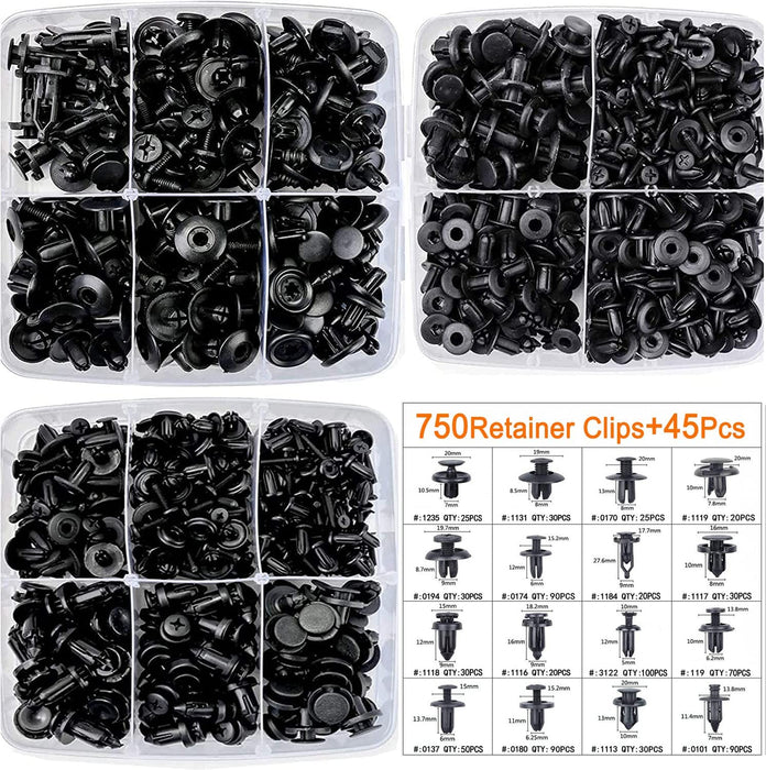 795 Stücke Auto Befestigung Clips, Universal Türverkleidung Klammern Stoßstangen Zierleisten Befestigungclips Plastikklips Set mit Demontage Werkzeuge
