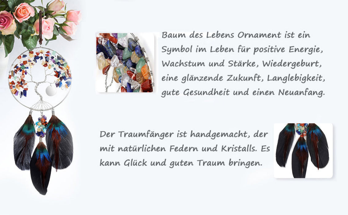 7 Chakren Lebensbaum Fensterdeko Hängend Handgefertigt Wire Wrap Chakra Steine Baum des Lebensbaum Feng Shui Deko Edelstein Traumfänger
