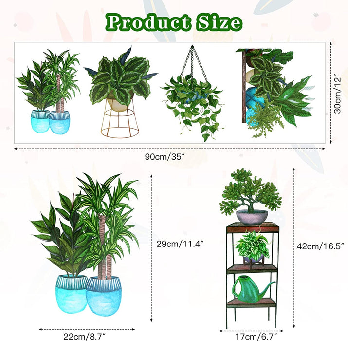 7 Stück Wandtattoo Pflanzen, Grün Topfpflanze Wandsticker für Schlafzimmer Wohnzimmer Kinderzimmer, Selbstklebend Wandbilder Kunst DIY Wanddekoration